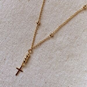 18 Karat Gold Filled Rosary Inspired Gold Cross Pendant Necklace